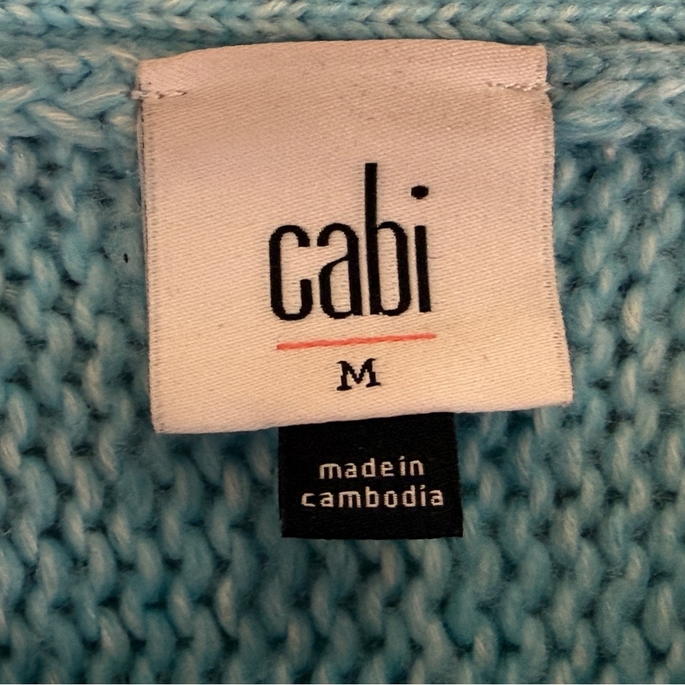 Cabi Frosty Pullover Sweater Blue Crochet V-Neck Women's Medium Aqua Item# 4282 - Picture 7 of 12